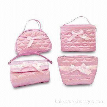 Quilted Satin Cosmetic Bags with Bow Decoration, Available in Various Designs, Colors and Sizes
